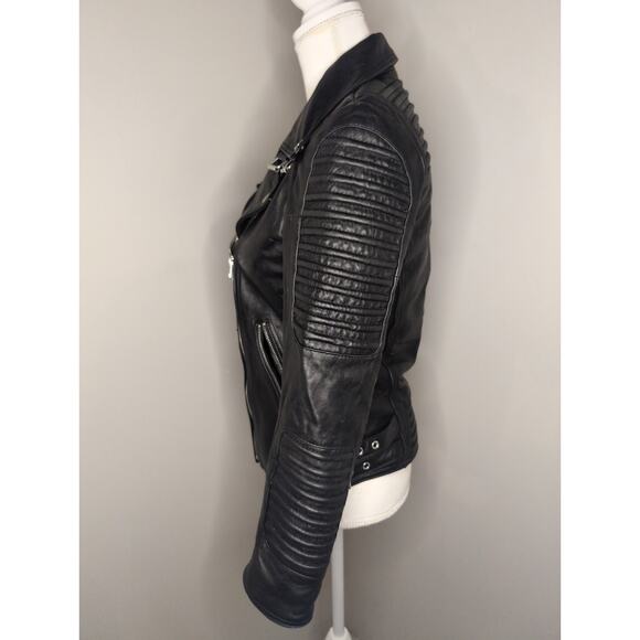 Genuine soft leather black ribbed buckle moto jacket - Picture 3 of 10